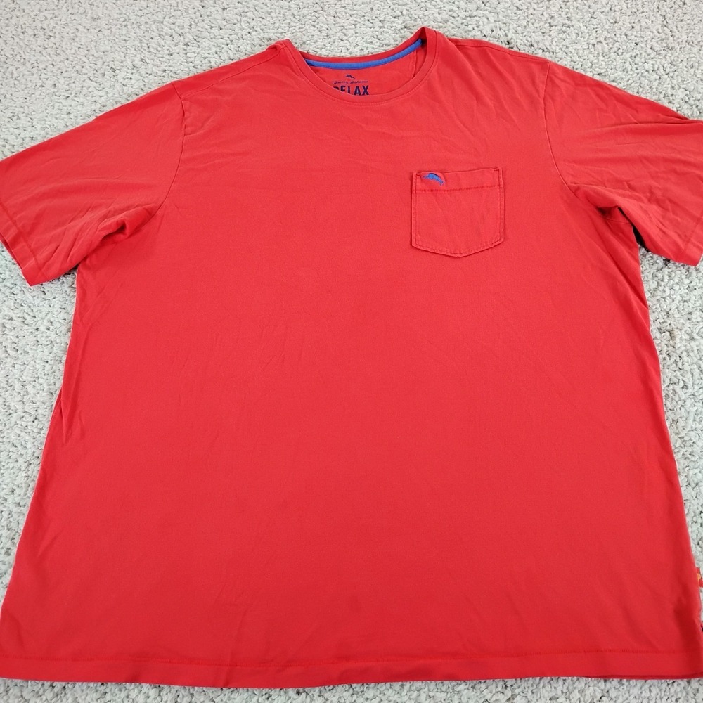 Tommy Bahama Shirt Mens 2XT 2XLT Red Pima Cotton Pocket Tee Beach Camp Casual